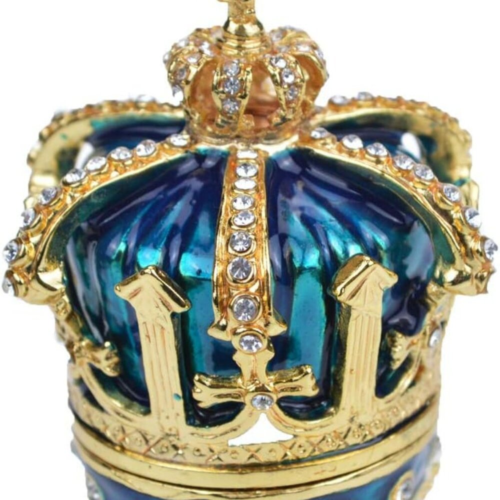 Cloisonne Blue Crown Jewelry Box‎ with Gold and Rhinestones